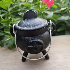 Black Cast Iron Cauldron with Lid
